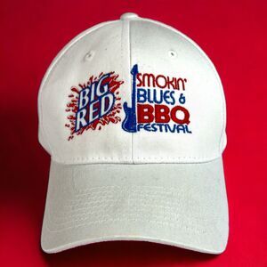 Y2K Big Red Smokin' Blues BBQ Festival White Red Blue Baseball Cap Hat OS Unisex